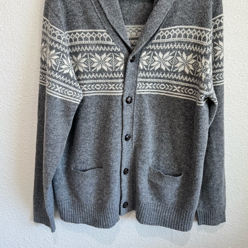 J Crew Men's L 100% Lambswool Cardigan Pocket Shawl Collar Bookshop Fair Isles - Picture 3 of 10